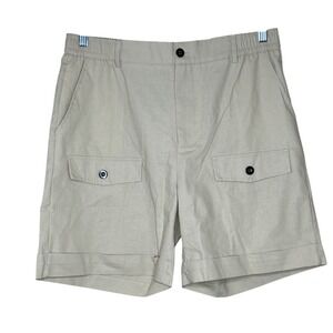 Ouku NWT Shorts Men‎ Large Beige pocket Details Linen Cotton Casual Beach Comfy